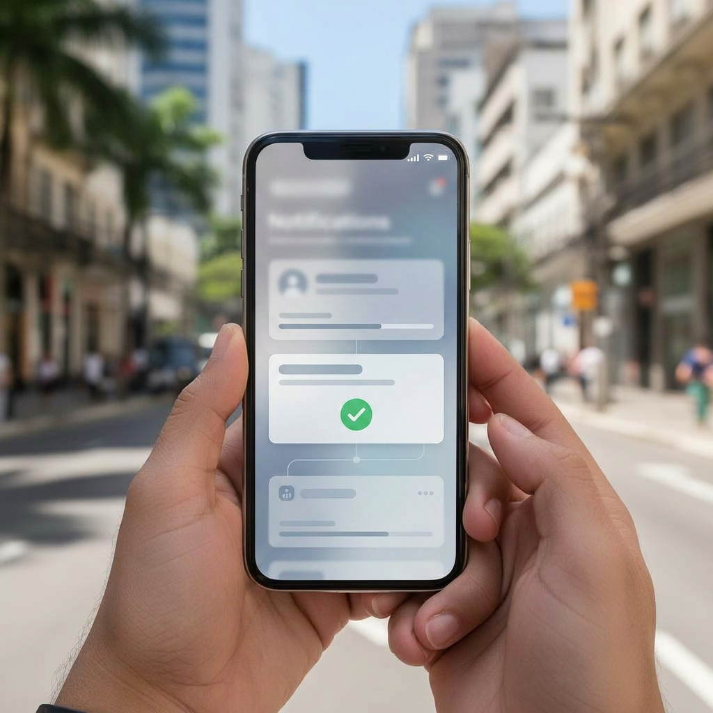 Cidadão acompanhando o status da solicitação no celular