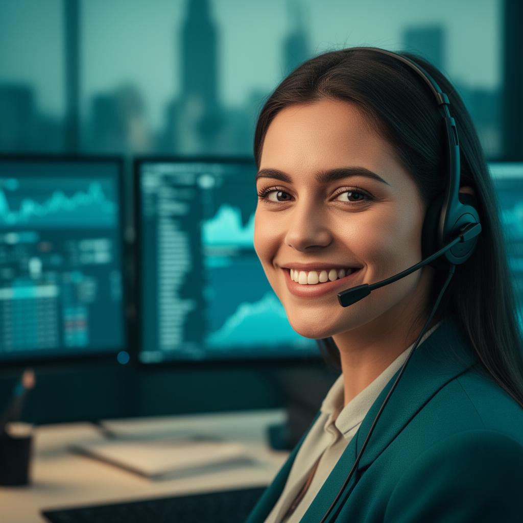 Operadora da central de atendimento com headset
